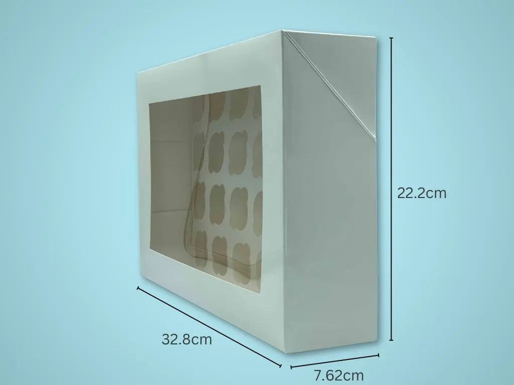 24 Mini Cupcake Box (White Gloss) 32.8 x 22.2 x 7.62cm (Boxes) - Tastybake