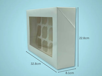 12 Regular Cupcake Box (White Gloss) 32.8 x 22.8 x 8.1cm (Boxes) - Tastybake